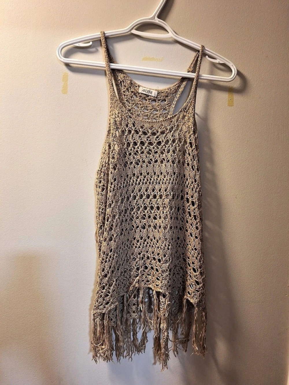 Ardene Open Knit Fringe Tank Top in Brown